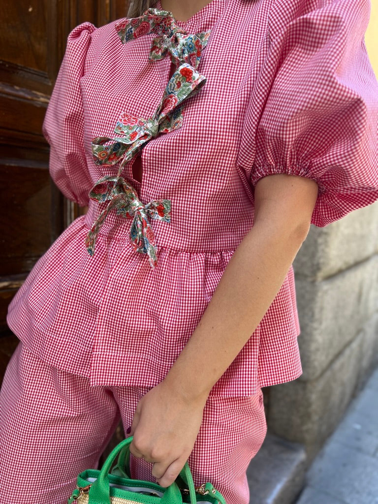 Blusa Seyne vichy rojo lazo liberty