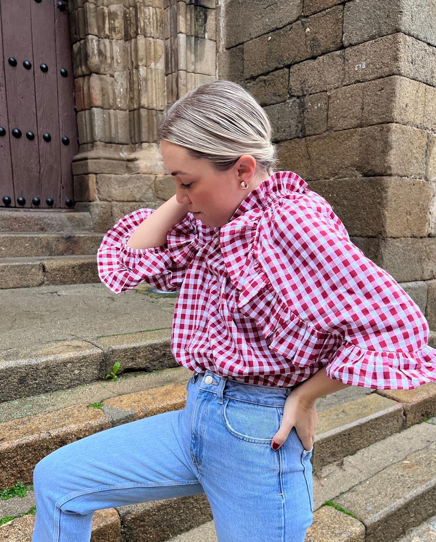 Blusa celine vichy burdeos