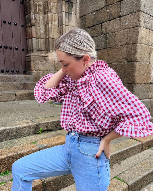 Blusa celine vichy burdeos