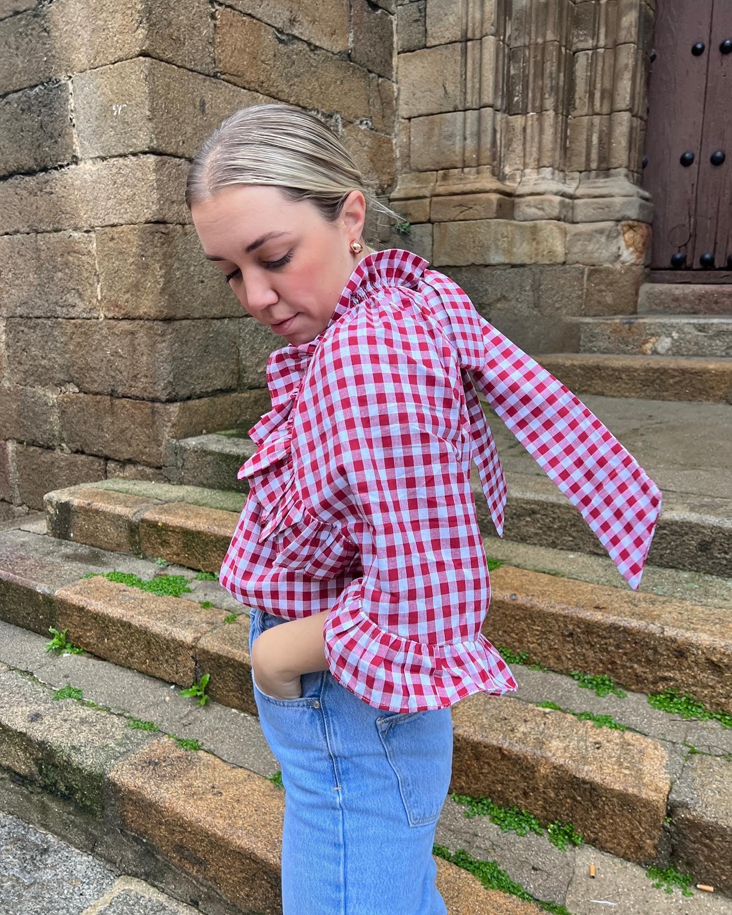 Blusa celine vichy burdeos