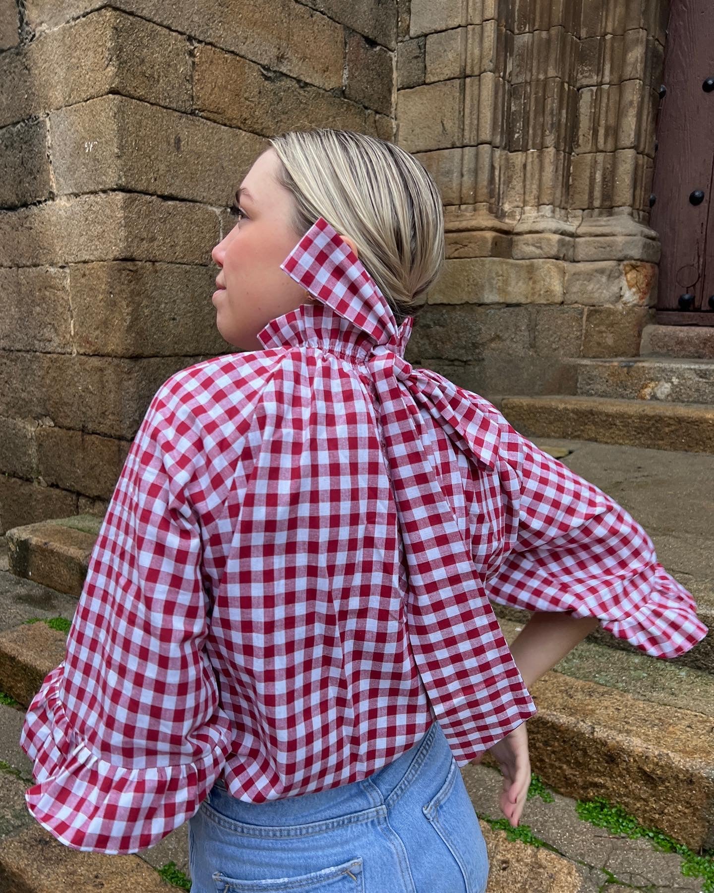 Blusa celine vichy burdeos